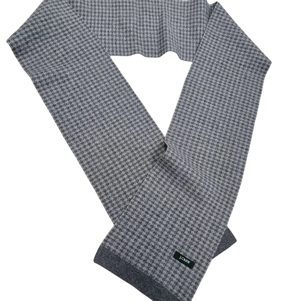 J.Crew Mens Black Gray Houndstooth Knit‎ Scarf OS Preppy Minimalist Basic Staple